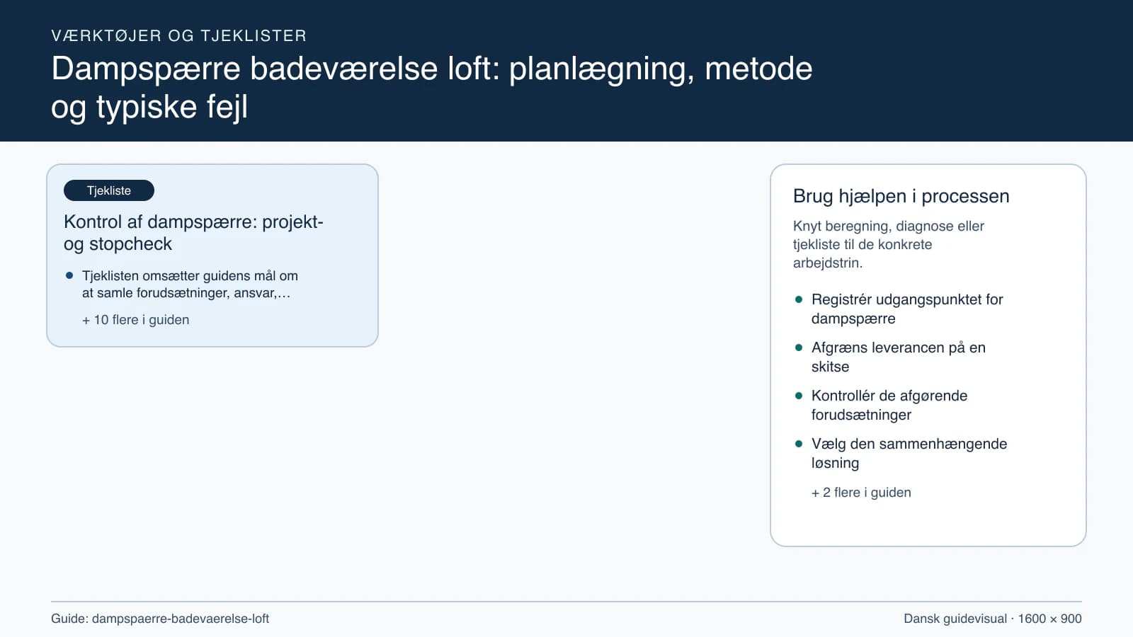 Værktøjsoversigt til “Kontrol af dampspærre: projekt- og stopcheck”.