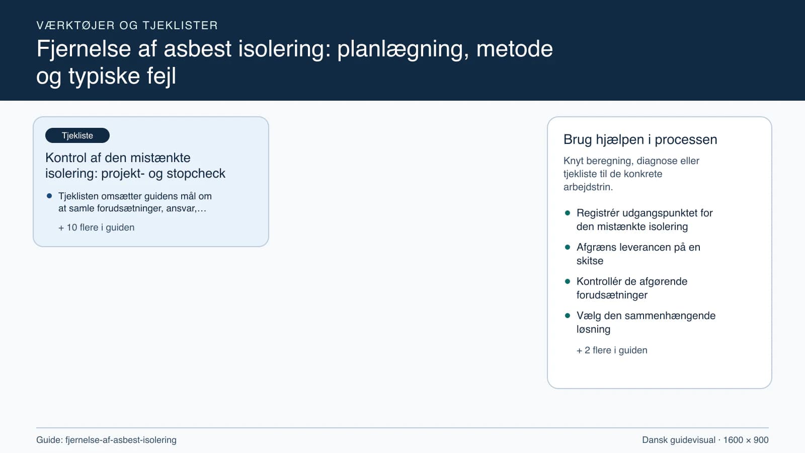 Værktøjsoversigt til “Kontrol af den mistænkte isolering: projekt- og stopcheck”.