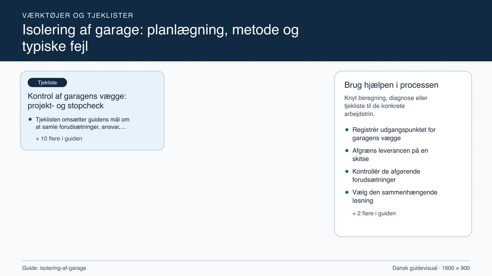 Værktøjsoversigt til “Kontrol af garagens vægge: projekt- og stopcheck”.