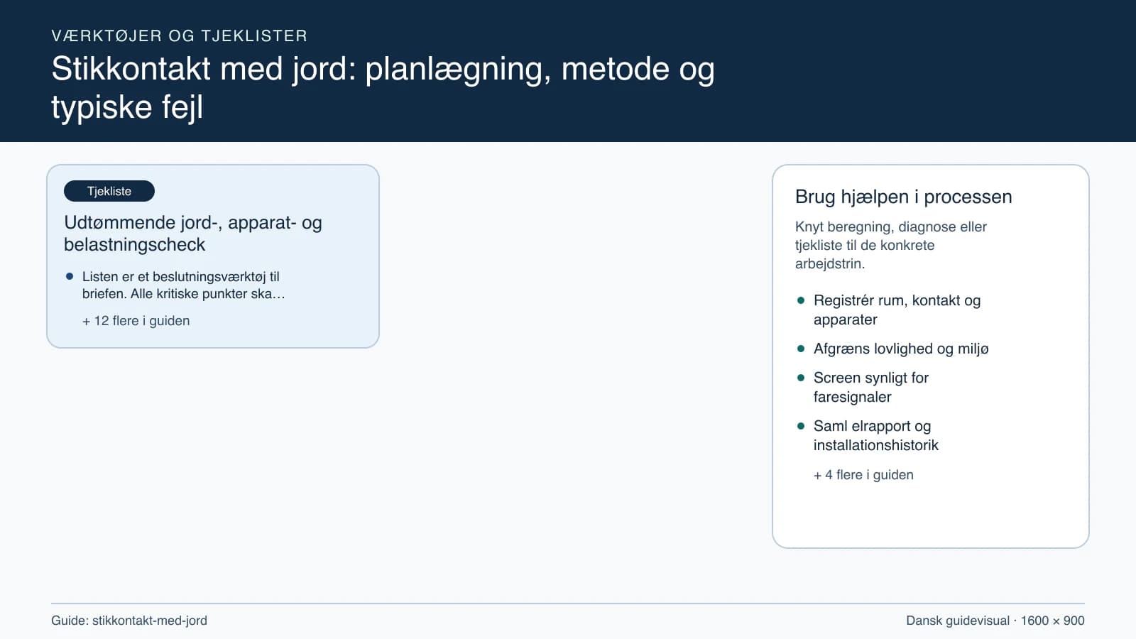Værktøjsoversigt til “Udtømmende jord-, apparat- og belastningscheck”.
