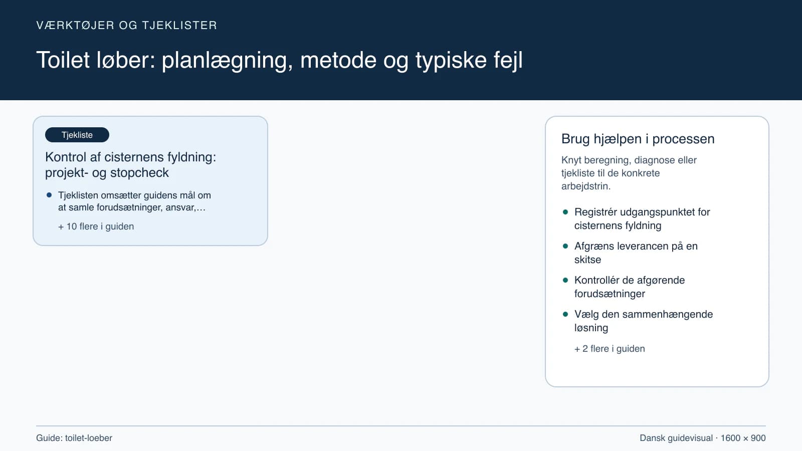 Værktøjsoversigt til “Kontrol af cisternens fyldning: projekt- og stopcheck”.
