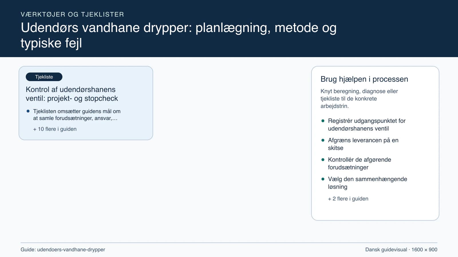 Værktøjsoversigt til “Kontrol af udendørshanens ventil: projekt- og stopcheck”.
