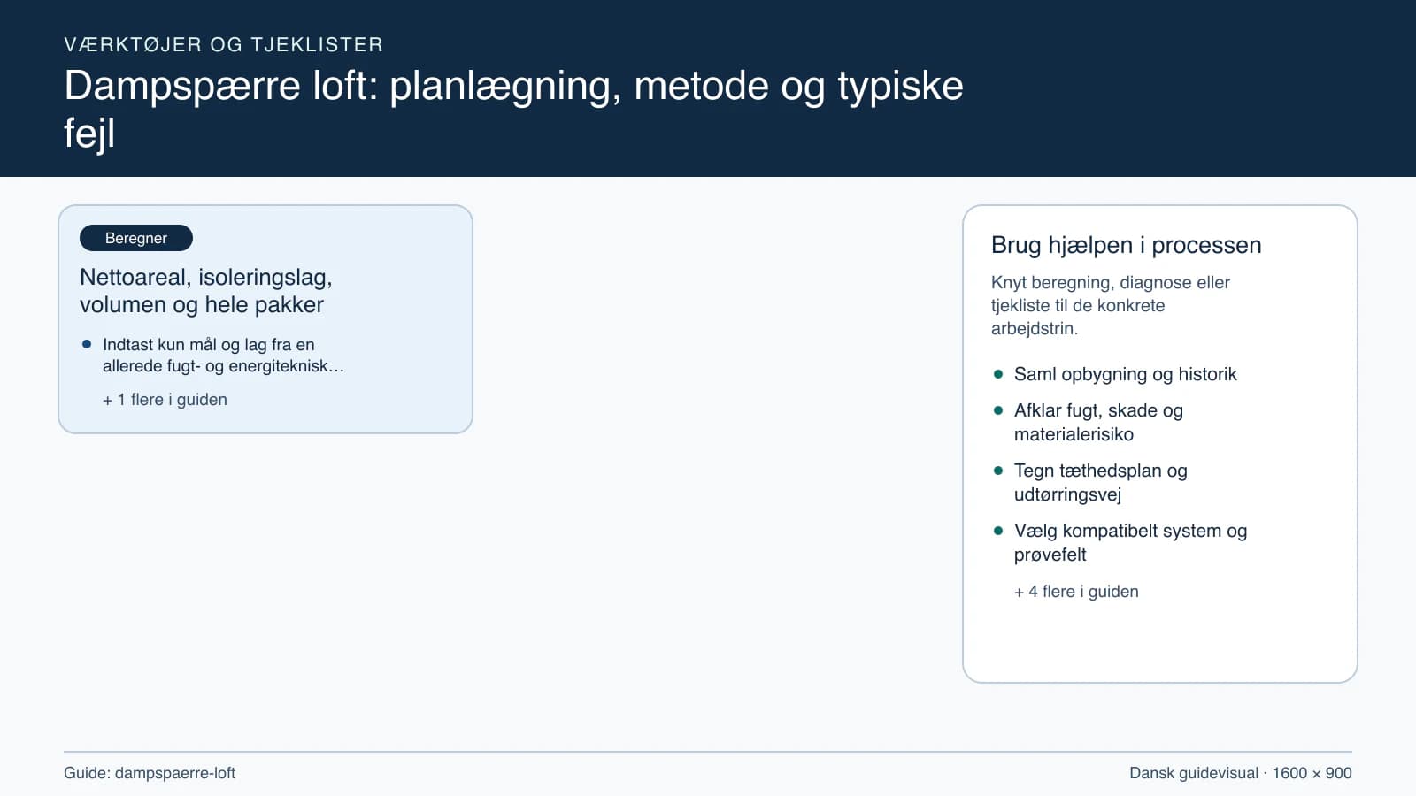 Værktøjsoversigt til “Nettoareal, isoleringslag, volumen og hele pakker”.