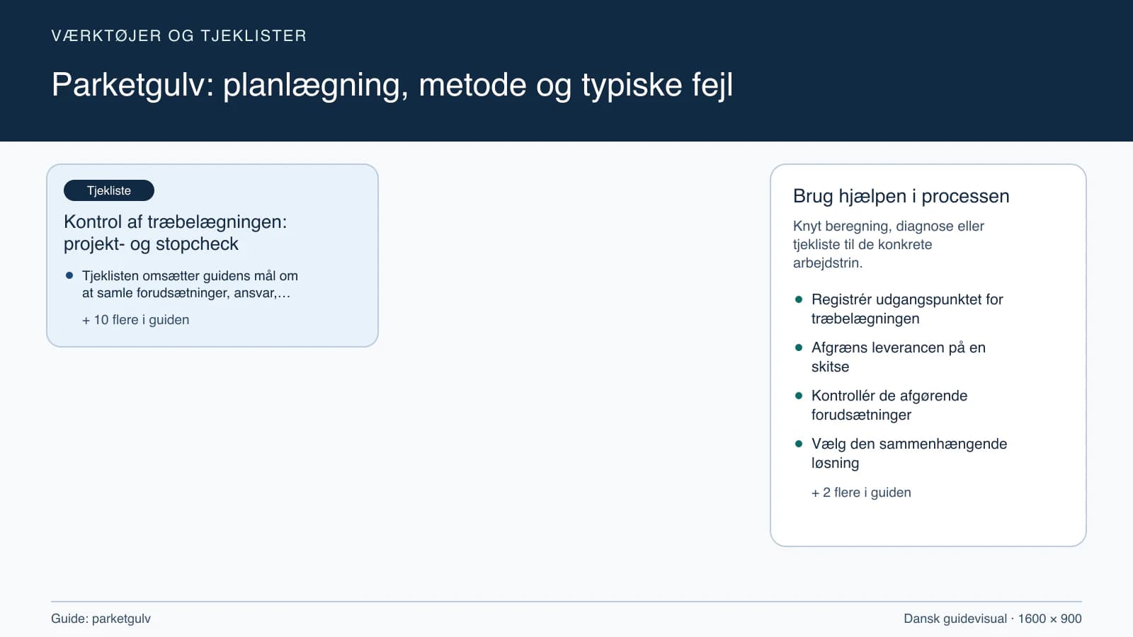 Værktøjsoversigt til “Kontrol af træbelægningen: projekt- og stopcheck”.