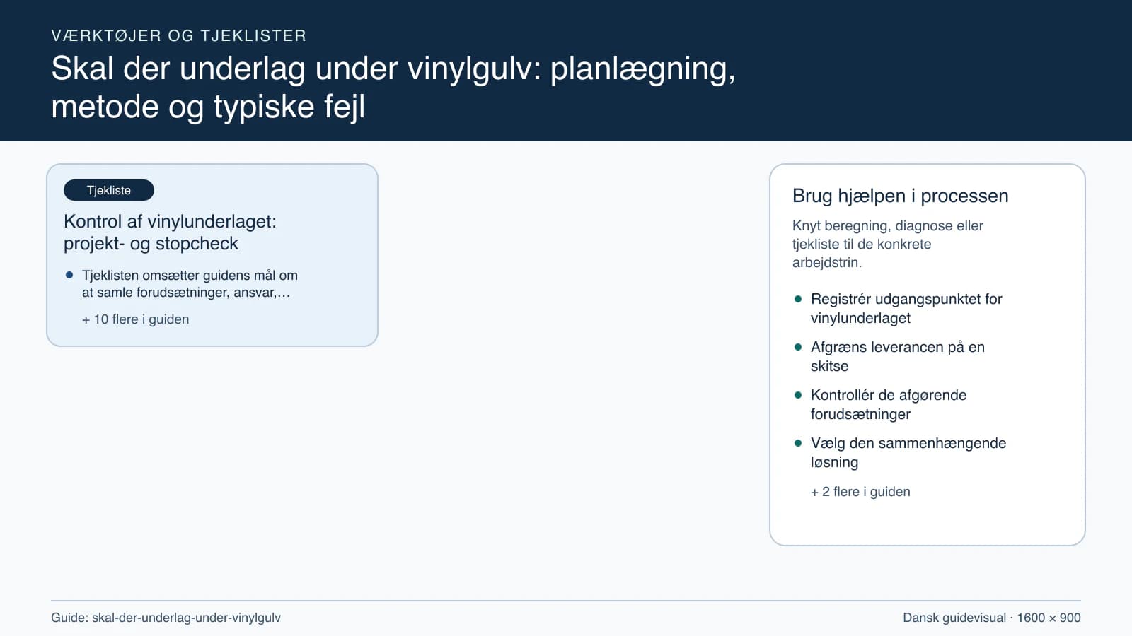 Værktøjsoversigt til “Kontrol af vinylunderlaget: projekt- og stopcheck”.